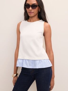 Ann Taylor Weekend Layered Ruffle Tank - Cream - Large